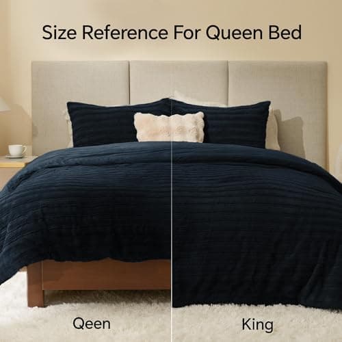 BEDELITE Fleece Twin Comforter Set -Super Soft & Warm Fluffy Navy Faux Fur Bedding, Luxury Fuzzy Heavy Bed Set for Winter with 1 Pillow case - Thumbnail 6