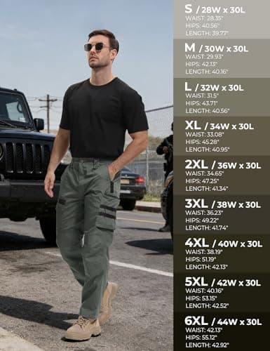MOURCE Lightweight Tactical Pants for Men Water Resistant Quick Dry BDU Cargo Pants with 7 Pockets Ripstop Green 5XL 30" - Thumbnail 6