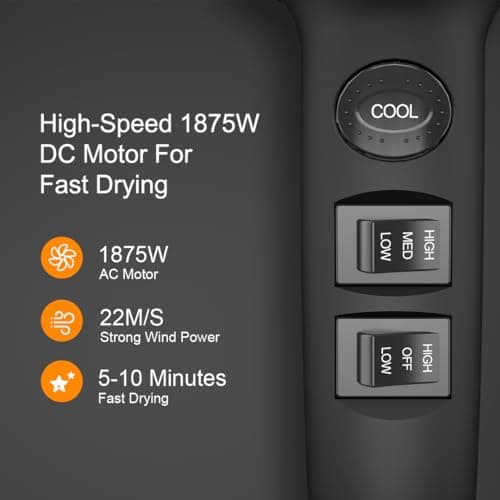 Hair Dryer - JINRI 1875W Diffuser Blow Dryer for Salon & Personal Use – Powerful, Fast Drying with Diffuser, Comb & Nozzle for Women & Men, ALCI Safety Plug, Black - Thumbnail 6