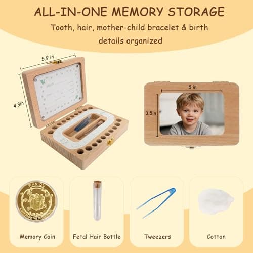 Tooth Fairy Tooth Holder, Handcrafted Natural Wood Storage Box with Fairy Gold Coin, Ideal for Baby Teeth Umbilical Cord Lanugo, Odorless Non-Toxic Keepsake Organizer for Lost Teeth (Large) - Thumbnail 3