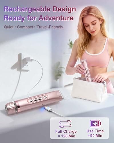 VEGITERIA Bikini Trimmer for Women with LED Light, Dual Head Electric Razors for Women, Painless Electric Shaver for Bikini, Face, Legs & Sensitive Skin,Waterproof Hair Removal Tool, with Travel Bag - Thumbnail 6
