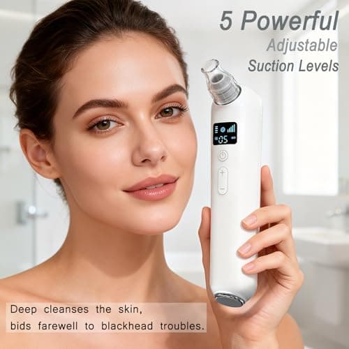 Vacuum Blackhead Remover Pore Cleaner with Heat & Red Light 5 Suction Levels Nose Pore Cleaner Rechargeable with LED Display, 6 Probes & Bonus Blemish Extractor Tools, Skincare Gift for Women - Thumbnail 4