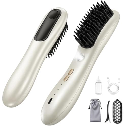 Wireless Straightening Comb with Spray Mist, 3 in 1 Wireless Hair Straightening Comb, Wireless Anti-Frizz Styling Brush, 3 Heat Settings, 3000mAh Rechargeable, for All Hair Types, White - Image 1
