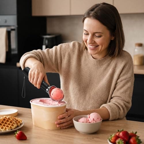 Electric Heated Ice Cream Scoop, Fast Heating with 3 Temp Settings (120/140/160°F), Rechargeable 2600mAh Battery, LED Display, IPX7 Waterproof, Ergonomic Non-Slip Handle for Rock-Hard Ice Cream - Thumbnail 6
