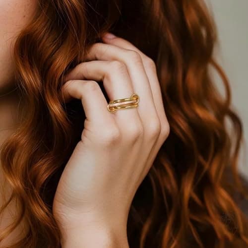 KALOAURA Gold Silver Stackable Rings for Women Non Tarnish, 14k Gold Plated Interlocking Stack Ring Set Chunky Cubic Zirconia CZ Multi-Link Mixed Connected Band Thumb Rings Jewelry for Gift - Thumbnail 4