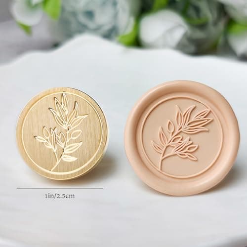 Pilloze Olive Branch Wax Seal Stamp, 3D Embossed Relief Carving Brass Head and Wood Handle for Wax Seal Stamp Kit, Decor for Thanksgiving Card/Envelope/Gift Wrap/Wedding Invitation/Vellum Jacket - Thumbnail 2