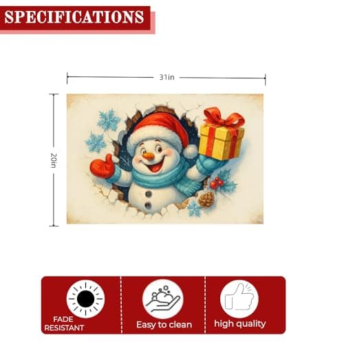 Carastora Fun Christmas Snowman Holiday Doormat, Anti-Fatigue mat, Durable, Non-Slip Design, Suitable for Indoor and Outdoor use, Home Decoration, Housewarming Gift, Size: 20 x 31 inches - Thumbnail 5