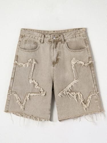 JMIERR Mens Baggy Jean Shorts Relaxed Fit Knee-Length Stretch Jorts Y2K Vintage Wide Leg Summer Casual Denim Shorts with Pockets, White, X-Small - Thumbnail 6