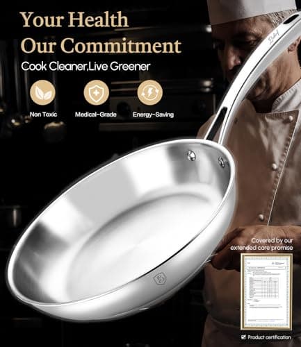 Lebof 8 Inch Stainless Steel Pan, 5-Ply Clad Base for Even Heating, 800℉ Oven Safe Frying Pan, Premium Cookware for Induction, Gas & Electric - Thumbnail 6