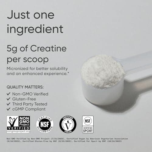 Sports Research® Creatine Monohydrate Powder w/Creapure® - Gain Lean Muscle, Improve Performance, & Support Workout Recovery* - 5g German Creatine · NSF Sport · Easy Mixing - 90 Servings (Unflavored) - Thumbnail 2
