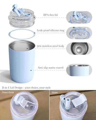 UIRZOTN 6 Pack 10 oz Insulated Coffee Tumblers, Travel Coffee Tumblers with Straw, Double-Wall Stainless Steel Tumbler, Leak Proof Tumbler, Reusable Cups with Lids for lced and Hot Drinks - Thumbnail 3