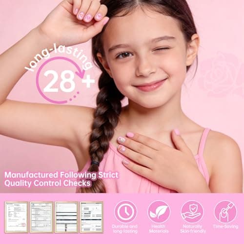 Ranrose 360pcs Kid Nail Tips for Girls 4-8 Years - Pre-Shaped Soft Gel Squared Oval Press on Nails for Kids,Half Matte Full Cover Fake Nail for Kids DIY Salon,Perfect for Birthday Parties,Holidays - Thumbnail 4