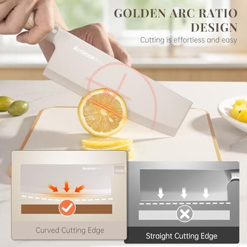 Astercook Knife Set, 6-Piece Kitchen Knife Set with Block, High Carbon Stainless Steel Ultra Sharp Kitchen Knives, Wood Grain Handle, Dishwasher Safe Knife Block Set, Khaki - Thumbnail 4