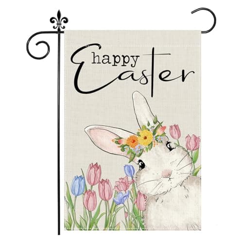 Easter Garden Flag, Bunny Burlap Yard Garden Flag for Easter Outdoor Decorations, Easter Lawn Flag for Outside, Happy Easter Garden Flag 12x18 Inch Double Sided - Image 1