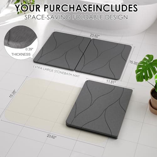 Foldable Diatomaceous Earth Bath Mat - 24"x16" Ultra-Absorbent Stone Shower Mat for Bathroom Floor - Instant Dry Non-Slip Diatomite Floor Mat - Minimalist Stone Dish Drying Mat for Kitchen - Thumbnail 6