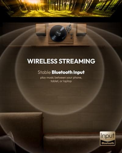 QLEARSOUL SoulBox S1 Vinyl Record Player with Stereo Speakers, Turntable with Built-in Preamp, S-Shaped Tonearm, 33/45 RPM - Walnut - Thumbnail 5