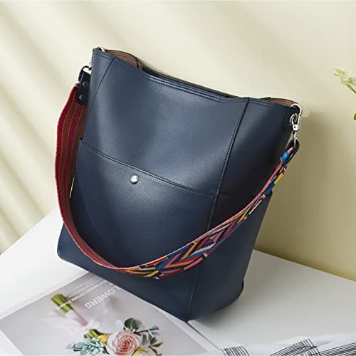 BROMEN Handbags for Women Bucket Bags Vegan Leather Purses and Handbags Crossbody Purse Navy - Thumbnail 2