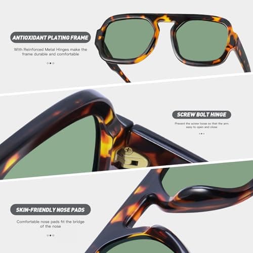 YDAOWKN Retro Square Aviator Sunglasses for Women Men Trendy Flat Top Sun Glasses UV Protection Vintage Shades - Thumbnail 6