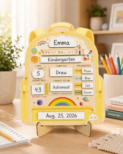 First Day of School Sign - My First and Last Day of School Board, Reusable Back to School Sign Supplies Wooden Dry Erase Board with Marker for Preschool, Pre-K, and Kindergarten (Pastel Yellow) - Thumbnail 6