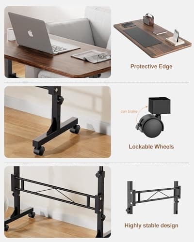Amztabler Small Standing Desk Adjustable Height, Mobile Stand Up Desk with Wheels, 32 Inch Portable Rolling Desks Conference Room Tables for Walking Pad Treadmill Wood Rustic - Thumbnail 6