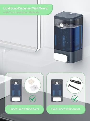 Manual Soap Dispenser Bathroom Kitchen Wall Mounted Soap Dispenser for Bathroom Shower Shampoo Gel Liquid Plastic Container 34oz/1000 ml, Dark Grey, CHUANGDIAN - Thumbnail 3
