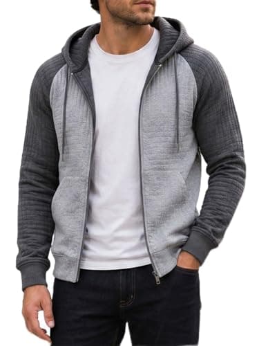 Men's Long Sleeve Hoodie Lightweight Warm Plaid Jacquard Sweatshirt Zip Up Casual Waffle Knit Jackets with Pocket - Image 1