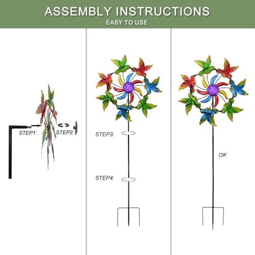 Wind Spinners Outdoor Hummingbird - Birthday Gifts for Women Mom Wife Grandma, 39" Metal Stake Wind Sculpture Yard Art for Garden Decor for Outside, Patio,Lawn - Thumbnail 4