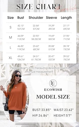 ECOWISH Women Side Split Sweatshirt: Fall Crewneck Long Sleeve Oversized Camo Shirts Casual Camouflage Print Pullover Tops 409 Orange Brown M - Thumbnail 6