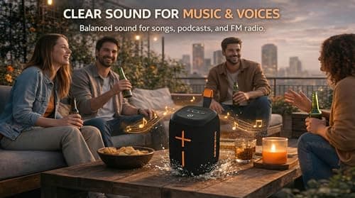 Musibaby Bluetooth Speaker, Portable Waterproof Wireless Speaker with 20W Loud Sound, 25H Playtime, FM Radio, USB/TF/AUX, Stereo Pairing and Carry Loop for Indoor Outdoor Use, M73（Black - Thumbnail 6
