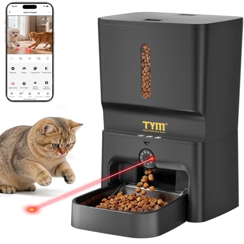 TYM 7L Automatic Cat Feeder with 2K Camera - 5G WiFi Cat Timed Food Dispenser with Smart APP Control, Programmable Timed Feeding, Night Vision, 2-Way Audio, Laser Interactive, Easy Setup