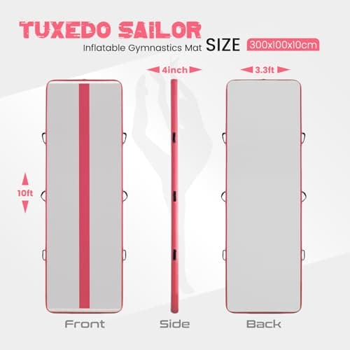Tuxedo Sailor 10ft/13ft Inflatable Gymnastics Mat, 4-Inch Thick Air Tumbling Track with High-Speed Electric Pump, Storage Bag & Repair Kit for Home Gym, Cheerleading, Yoga, Kids Training (Blue & Pink) - Thumbnail 2