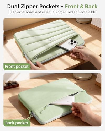 Puffy Laptop Sleeve Bag 13 14inch with Detachable Strap, Protective Case for MacBook Air Pro (Green, 14 inch) - Thumbnail 3