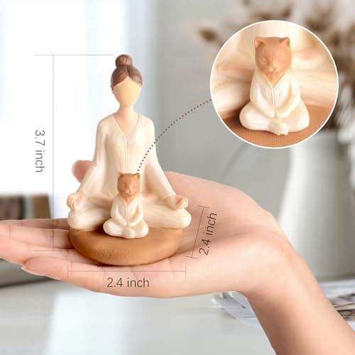 Vofstand Yoga Meditation Statue Gifts for Women - Mini Yoga Girl with Cat Dog Figurines Gift for Office Cute Relaxation Gifts for Yoga Lovers & Cat Dog Lover Resin Yoga Figurine Decor Table Ornament - Thumbnail 3