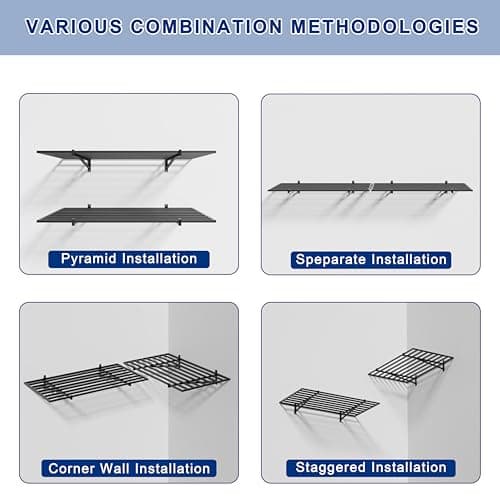 HDDFER 2-Pack 2x4ft Garage Shelving Wall Mounted, 24x43 inch Wall Shelf Heavy Duty Garage Storage Shelves Floating Shelves with Hooks, 500LB Capacity - Thumbnail 6