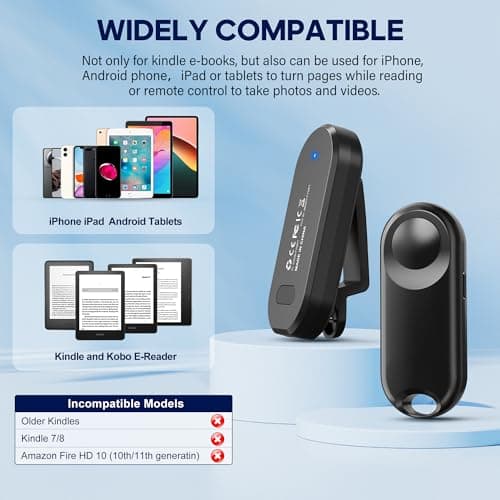 Oresoc RF Remote Control Page Turner for Kindle Paperwhite,Kindle Accessories Remote Photo and Video for E-Book iPhone iPad Android Tablets Reading Novels Comics Remote Control Extenders(Black) - Thumbnail 5