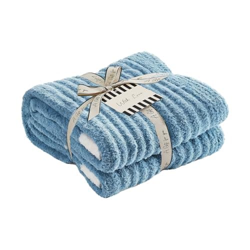 WRENSONGE Striped Throw Blanket, Blue Soft Cozy Fluffy Warm Hand Made Throw Blankets for Couch, Sofa, Chair, Bed, Camping, Picnic, Travel Lightweight Bed Blanket - 60"*80" - Thumbnail 5