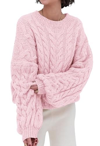 PRETTYGARDEN Long Sleeve Crewneck Cute Valentines Day Sweaters for Women Oversized Pink Sweater for Woman Chunky Pullover (Pink, XX-Large) - Image 1