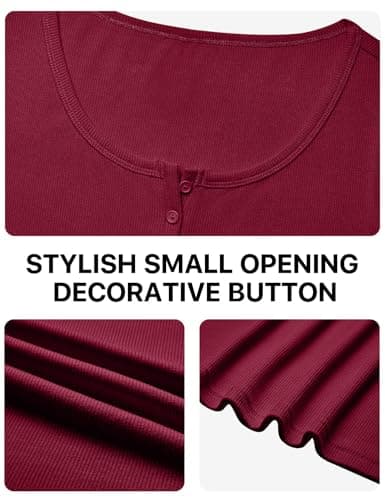 Womens Short Sleeve Tops Stretchy Henley Scoop Neck Fitted Casual Basic Top T-Shirts Ribbed Button Blouses 2026 Summer Trendy Red S - Thumbnail 6