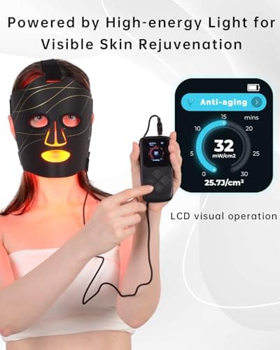 Red Light Therapy Mask for Face, 292 LEDs 15W Adjustable Time & Intensity, 830nm 633nm 590nm, Wireless Rechargeable LCD Controller, Ultra-Thin 1.8mm Flexible Silicone Design, Gen 1 | Black Line - Thumbnail 2