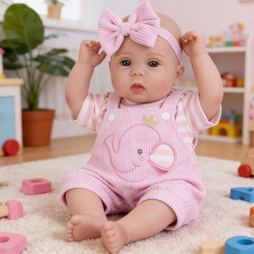 Milidool Lifelike Reborn Baby Dolls Realistic Baby Girl Dolls 18Inch Newborn Baby Girl with Pink Doll Clothes with Elephant Pattern for Kids Age 3+ - Thumbnail 4