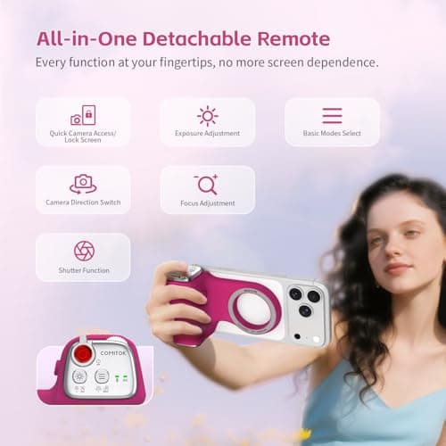 COMITOK MOCA iPhone 17 Pro Camera Grip No Need App for iOS26, Compatible iOS17 and iOS18, Fun Shot Magnetic Grip for Phone Native Camera with Anti-Drop Detachable Remote and Convenient Keychain Hook - Thumbnail 5