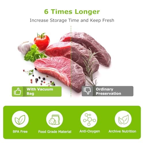 Bonsenkitchen 3 Rolls 11" x 16' + 3 Rolls 8" x 16' Vacuum Sealer Bags for Food with a Color Box, Easy to Store, Commercial Grade, BPA Free, Great for Food Storage or Sous Vide, VB22 - Thumbnail 4