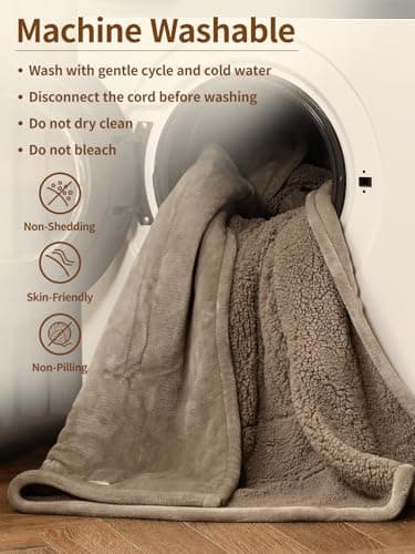 Bearhug Electric Blanket King Size 100" x 90", Dual Controller Heated Blanket, Velvet & Sherpa, 10-Heat Levels & 1-12H Auto Off, Over-Heat Protect, ETL, Machine Washable - Thumbnail 5