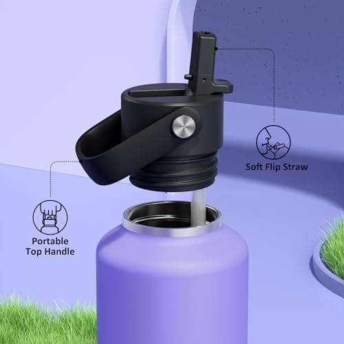 POWCAN 24 oz Travel Water Bottle: Standard Mouth, Leakproof, BPA-Free, Easy Hold Handle, Insulated Stainless Steel Thermos with Straw for School, Outdoors, Teens, Running, Sport, Trip (Violet's Tale) - Thumbnail 4