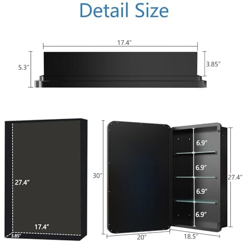 FOMAYKO Bathroom Medicine Cabinet with 20"x30" Stainless Steel Framed Mirror,Recessed or Surface Mounted Bathroom Mirror Cabinet,Storage Cabinet for Bathrooms, Guest Rooms, Apartments, Farmhouse Decor - Thumbnail 2