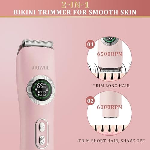 Bikini Trimmer for Women, JIUWIIL 2 in 1 Electric Razors for Women, IPX7 Waterproof Dual Head Electric Shaver,Wet & Dry Use Body Hair Trimmer, Facial Hair Remover for Bikini Underarm Leg Arm (Pink) - Thumbnail 3