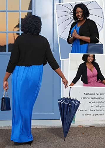 AusLook Plus Size Bolero Shrugs for Summer Dresses 3/4 Sleeve Black 4X Open Front Knit Lightweight Coat Cropped Tops Shawls and Wraps Cardigan Dressy Sweater Clothes - Thumbnail 5