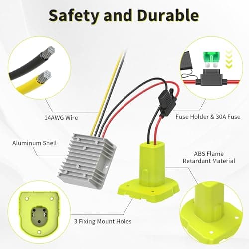 Kzreect 18V to 12V Step-Down Converter Compatible with Ryobi 18V Battery, 240W 12V/20A DC Buck Converter for Power Wheel Battery Adapter with 30A Fuse - Thumbnail 2