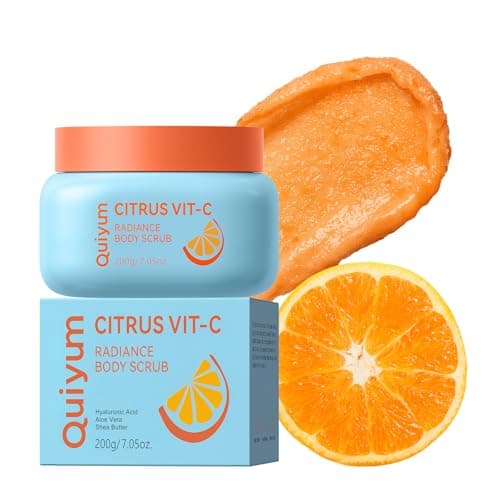 QUIYUM Citrus Vitamin C Body Scrub for Skin Brightening - 7.05oz Gentle Exfoliator with Hyaluronic Acid & Shea Butter - Moisturizing Body for Uneven Skin, Dryness & Smoothing Rough Spots - Image 1