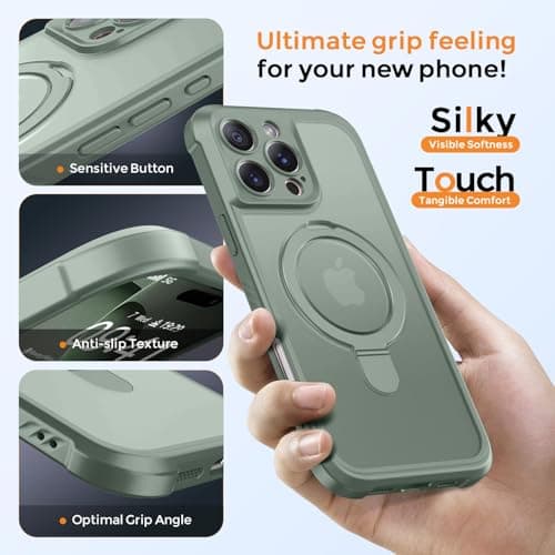 MOCCA Design for iPhone 16 Pro Case with Magnetic Invisible Stand [Full Camera Protection] [Compatible with Magsafe] Military Drop Shockproof Translucent Matte Phone Case Cover 6.3",Calke Green - Thumbnail 6